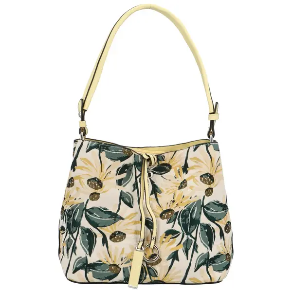 Květinová dámská koženková kabelka Elena, žluto-béžová