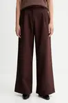 Kalhoty Sessun dámské, hnědá barva, široké, high waist, 25107000