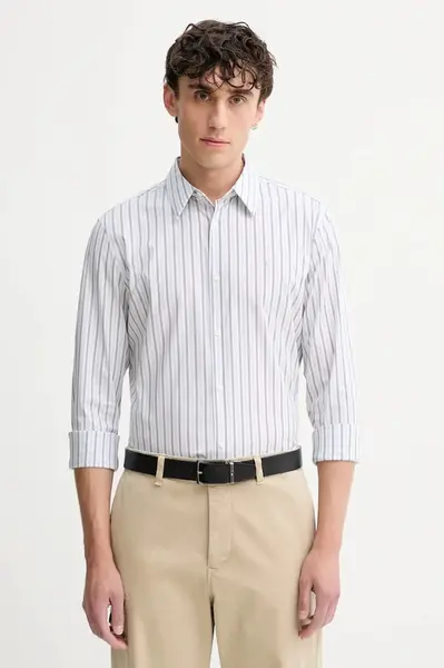 Košile Calvin Klein pánská, šedá barva, slim, s klasickým límcem, LV04LD137G