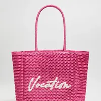 Marisse Pink Woven Bag With Inscription