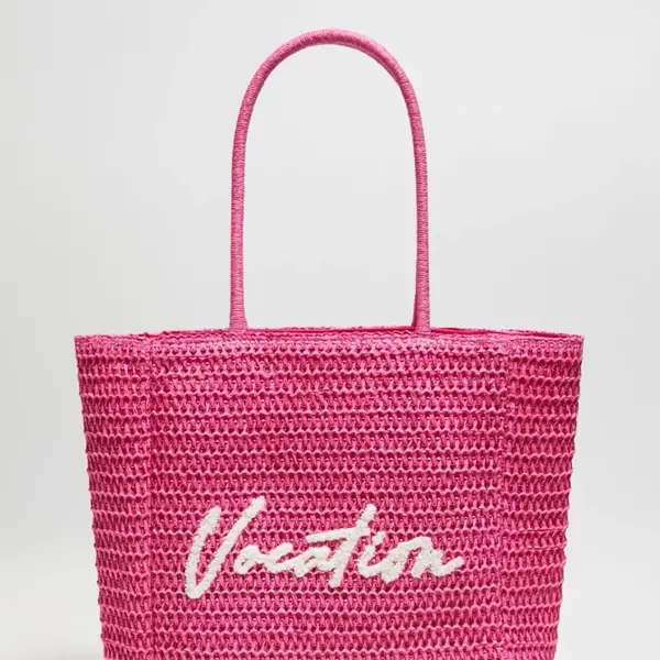 Marisse Pink Woven Bag With Inscription