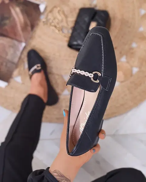 Resti Black women's moccasins with gold embellishment Suletta- Footwear