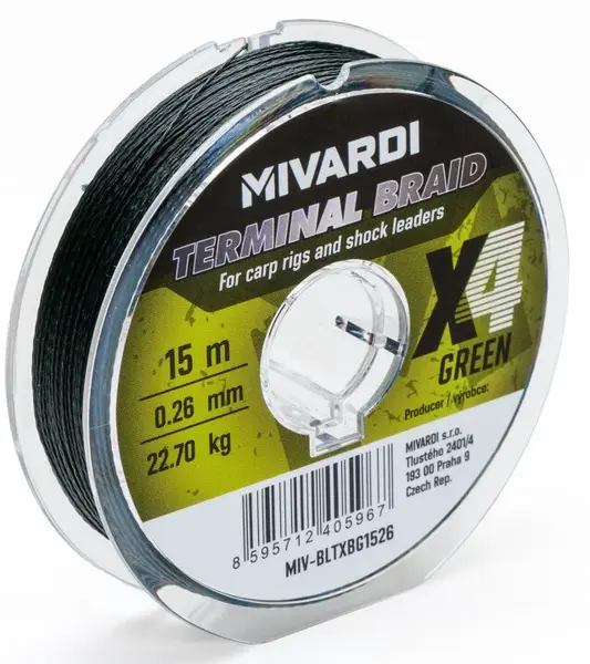 Mivardi pletená šňůra terminal x4 braid green 15 m - 0,12 mm 8,95 kg