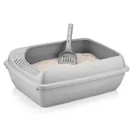 Zoobeedoo kočičí toaleta s lopatkou a filtračním okrajem Šedá - 37,5 x 49,5 x 17,5 cm