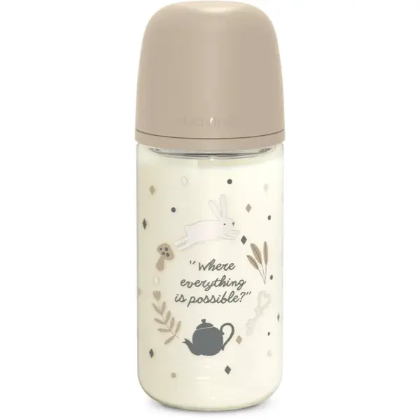 Suavinex Wonderland SX Pro Physiological Anti-Colic Glass skleněná kojenecká láhev M Medium Flow 3 m+ Cream 240 ml