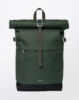 Batoh Sandqvist Icon Rolltop Backpack M Green with dark brown leather