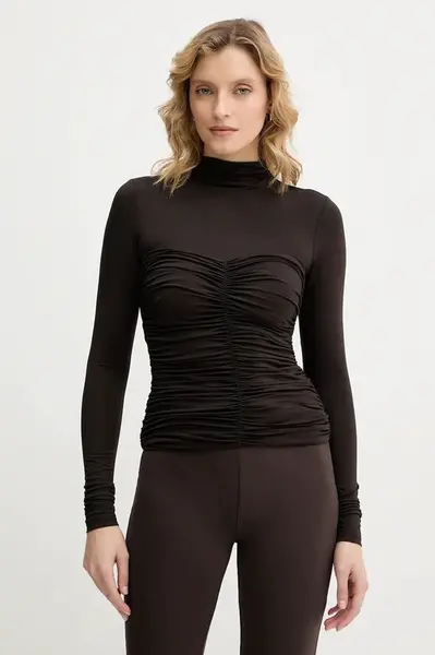 Tričko s dlouhým rukávem La Mania SOLLA dámské, hnědá barva, SOLLA