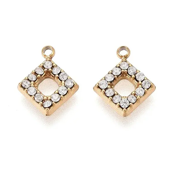 304 Stainless Steel Micro Pave Cubic Zirconia Charms