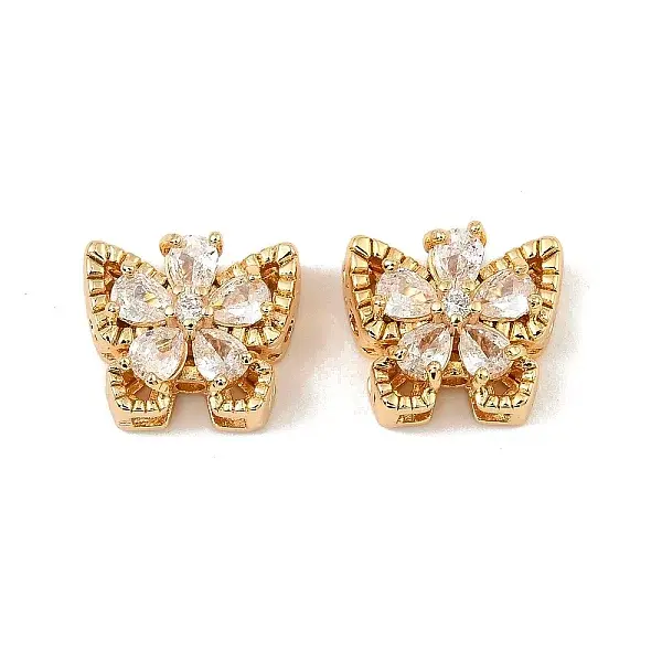 Brass Micro Pave Cubic Zirconia Beads