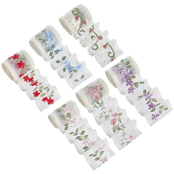 12 Yards 6 Styles Polyester Silk Embroidery Ribbon