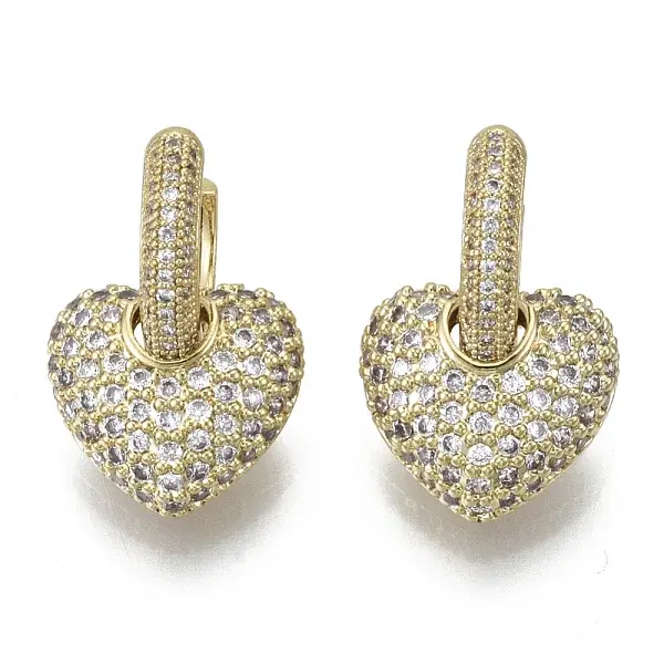 Brass Micro Pave Cubic Zirconia Dangle Huggie Hoop Earrings