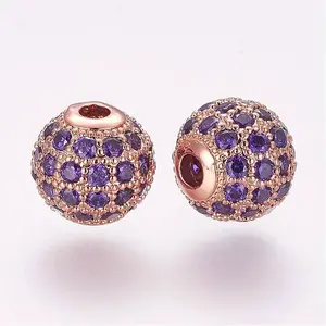 Brass Micro Pave Cubic Zirconia Beads
