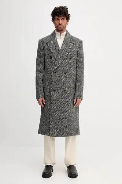 Vlněný kabát Tommy Hilfiger černá barva, MW0MW40763