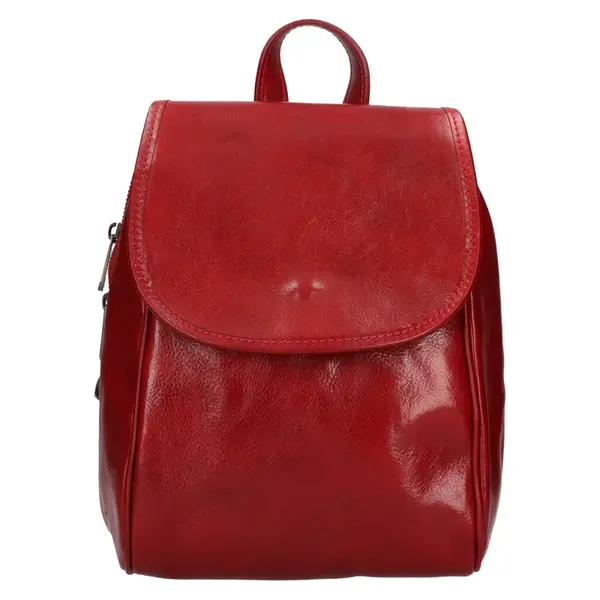 Menší kožený dámský batoh Italia Melas - červená