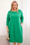 Plus Size dámské šaty s kapsami, zelené