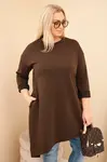 Kesi Włoski Dámska sukňa Plus Size z viskózy s voľným strihom a dlhým rukávom hnedá