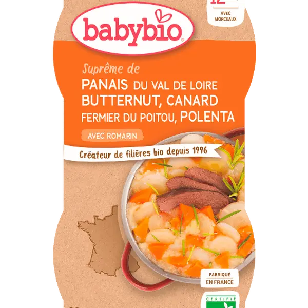 BABYBIO pastinák s máslovou dýní, kachnou a polentou 2 x 200 g