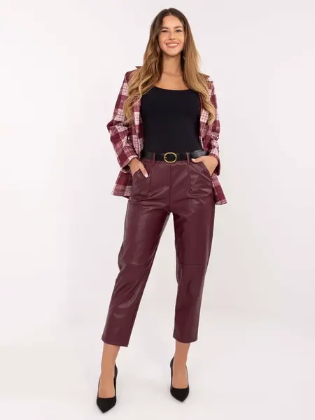 Bordové kalhoty z ekokůže