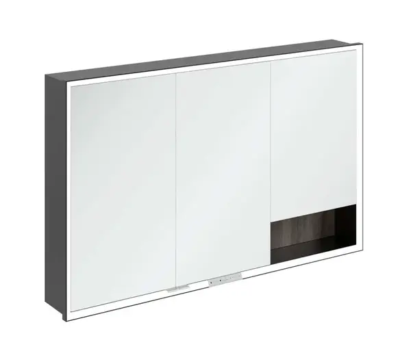 Villeroy & Boch My View+ - Zrkadlová skrinka s LED osvetlením 120x75x17 cm, 3 dvierka, Stone Oak/matná čierna B48212RK