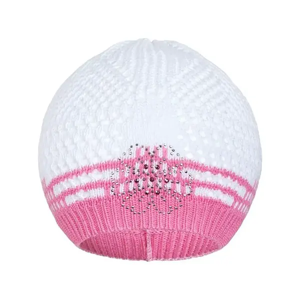 New Baby Pletená čepička  kytička růžová, vel. 104 (3-4r)