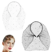 2Pcs 2 Colors Bridal Rhinestone Mesh Veil Cloth Hair Bands