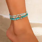 4Pcs Bohemian Style Glass Seed Rondelle Beaded Stretch Anklets for Women