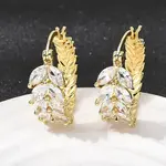 Leaf Brass Micro Pave Cubic Zirconia Hoop Earrings