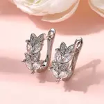Leaf Brass Micro Pave Clear Cubic Zirconia Hoop Earrings
