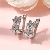 Leaf Brass Micro Pave Clear Cubic Zirconia Hoop Earrings