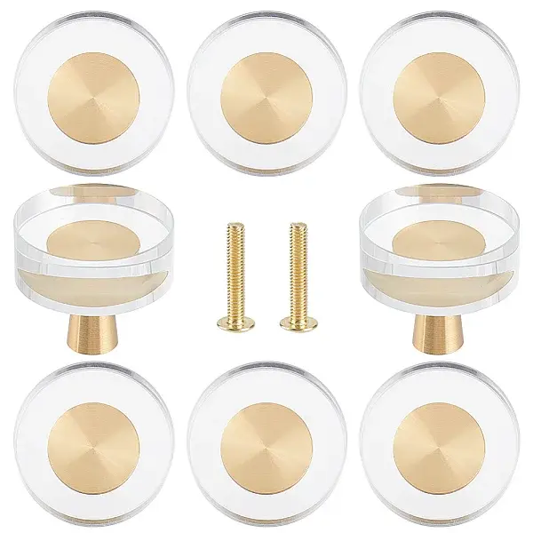 4Pcs Glass and Brass Cabinet Door Knobs