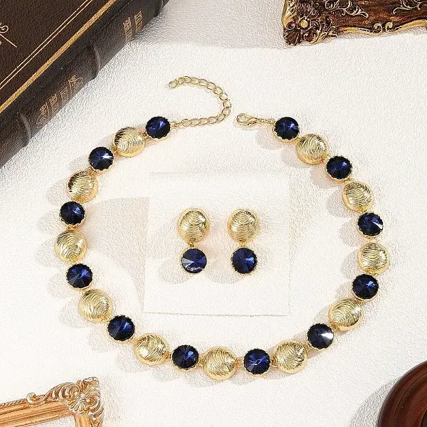 Alloy & Acrylic Round Necklaces & Stud Earring Sets for Women