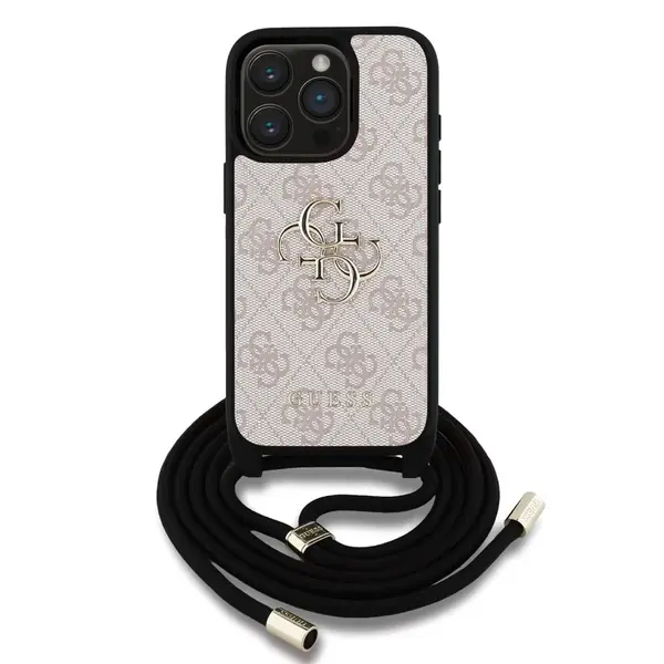 Zadní kryt Guess PU 4G Metal Logo Crossbody Popruh pro Apple iPhone 15 Pro Max, růžová