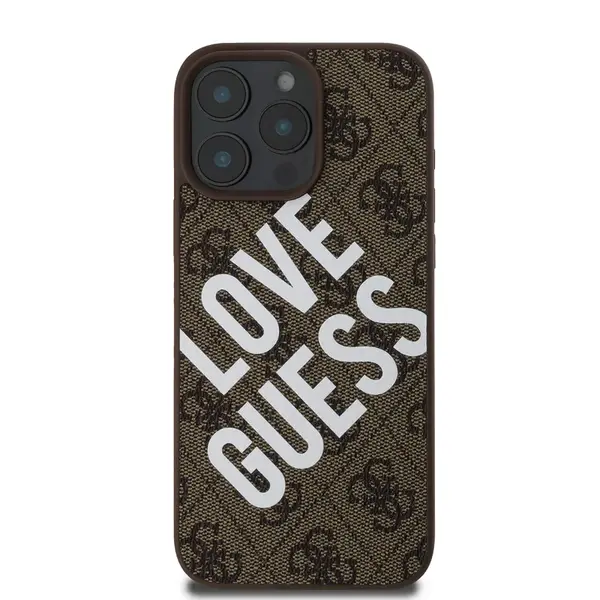 Zadní kryt Guess PU Leather 4G Big Love Logo MagSafe pro Apple iPhone 16 Pro Max, hnědá