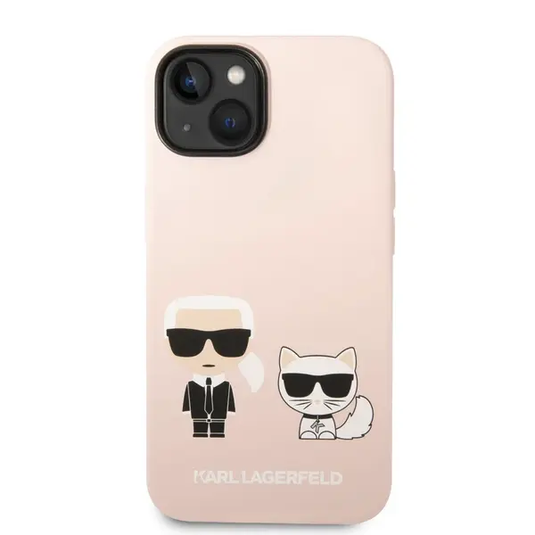 Silikonové pouzdro Karl Lagerfeld and Choupette Liquid Silicone pro Apple iPhone 14 Plus, růžová
