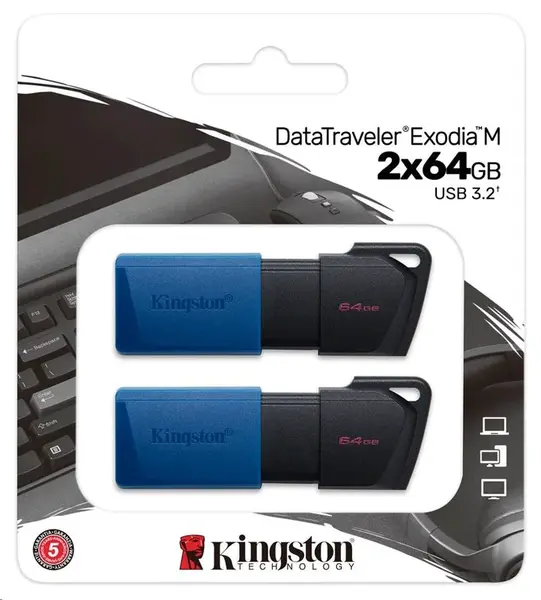 Kingston DataTraveler Exodia M 64GB USB 3.2 Gen 1 - 2ks (modrá a červená)