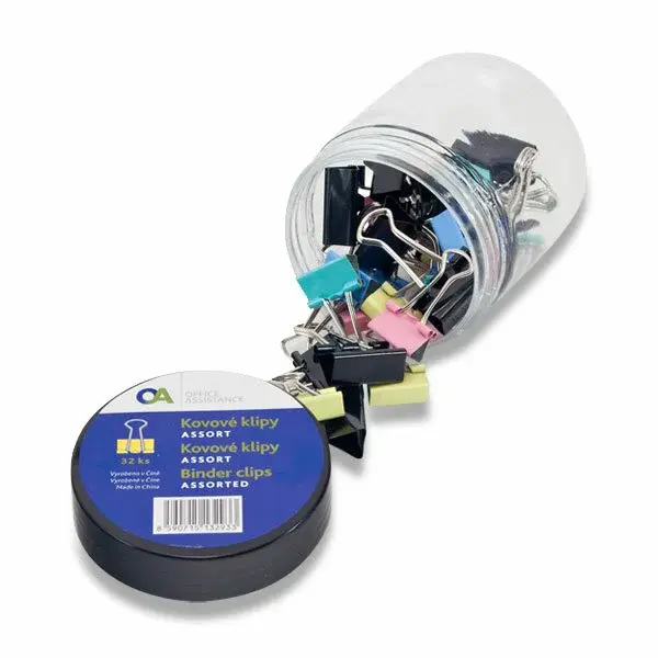 Kancelářské klipy v dóze - 32 ks, mix