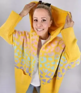 Pri Long cardigan colorful leopard sweater with wool