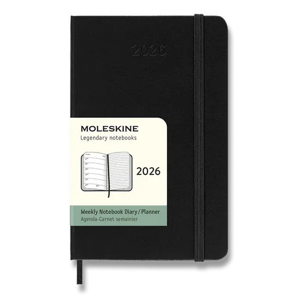 Diář Moleskine 2026 - tvrdé desky, S, týdenní, černý