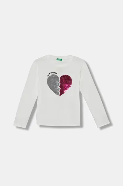 Dětské bavlněné tričko s dlouhým rukávem United Colors of Benetton bílá barva, 3I1XC10QJ