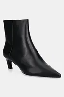Kožené kotníkové boty Calvin Klein ESS KITTEN HEEL ANKLE BOOT černá barva, na podpatku, HW0HW02586