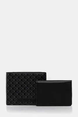 Kožená peněženka a držák na karty Calvin Klein pánská, černá barva, LV04D1086G