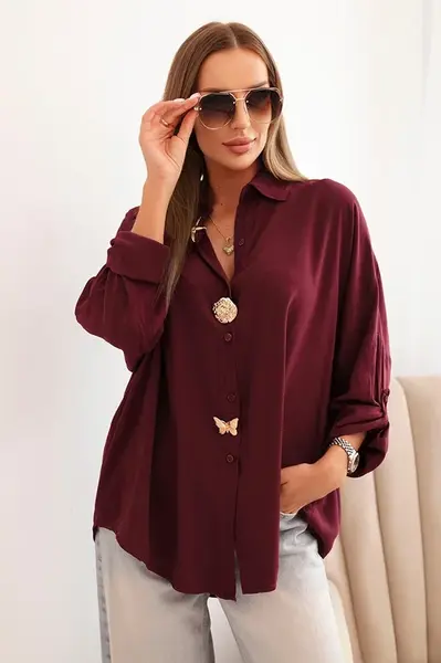 Kesi Włoski Dámské tričko s viskózou a ozdobnými knoflíky a límečkem švestková