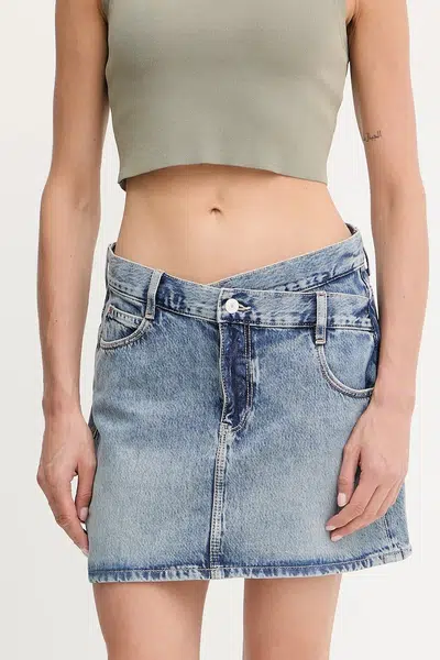 Džínová sukně Guess GAIA tmavomodrá barva, mini, W5YD1C D5QKB