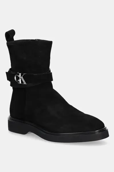 Semišové boty Calvin Klein ANKLE BOOT W/ METAL LOGO SUE