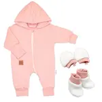 Bavlnený oteplený overálok s kapucňou, rukavičky, topánky, 3D sada Nature - koral, 62