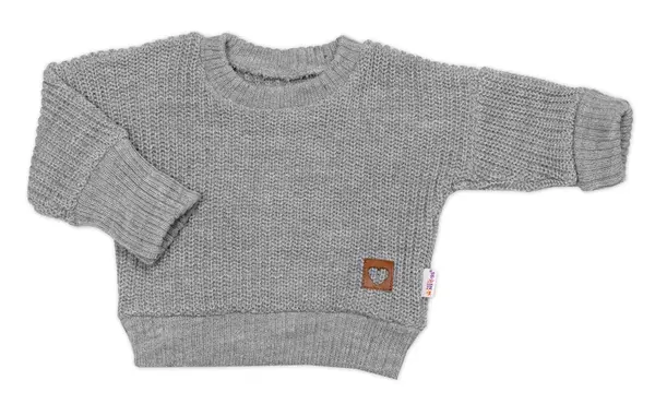 Rastúci oversize pletený svetrík pre bábätko, sivý