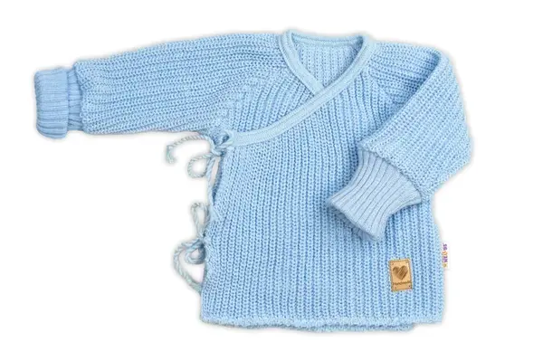 Dojčenský svetrík, rastúci, na zaväzovanie na boku - modrý