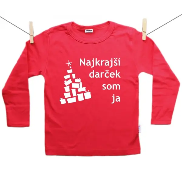 Boodyy Červené tričko s dlhým rukávom Najkrajší darček som ja 104 (3-4 roky)