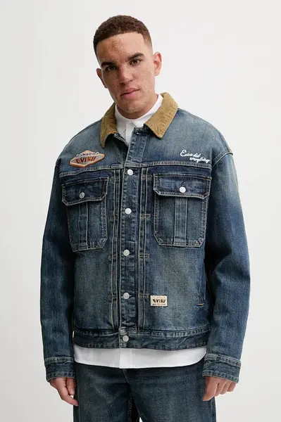 Džínová bunda Evisu Printed & Emb pánská, tmavomodrá barva, přechodná, oversize, 2EAHTM4DJ8001