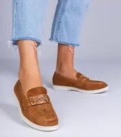 Gemre Brown eco-suede loafers with rhinestones Minilla